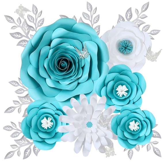 Other - 3D Large Paper Flowers Decorations Craft Kit in white and blue